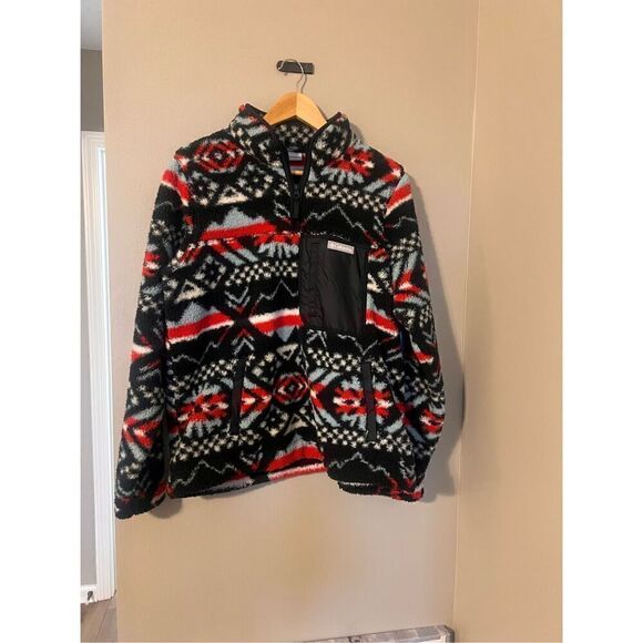 Columbia Women's L West Bend 1/4 Zip Fuzzy Pullover Red Black Faire Isle Ski New - Picture 7 of 16